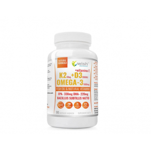 Wish K2 50 мкг + D3 2000 МЕ + Омега-3 1000 мг + витамин Е, 90 мягких таблеток Wish K2 50 мкг + D3 2000 МЕ + Омега-3 1000 мг + витамин Е, 90 мягких таблеток