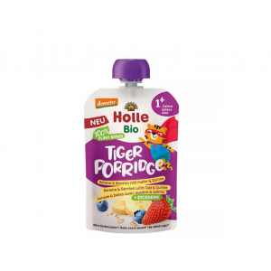 Овсяная каша Holle Bio Tiger, мусс в тюбике, банан и черника + овсяные хлопья и киноа, для детей от 1 года, 110 г