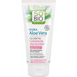 So'Bio Etic Hydra Aloe Vera 24h, увлажняющий крем для всей семьи, чувствительная и реактивная кожа, сок алоэ, 100 мл