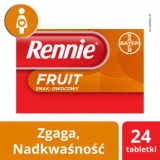 Rennie Fruit с фруктовым вкусом - 24 таблетки для рассасывания, от изжоги, кислотного рефлюкса и расстройства желудка