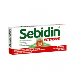 Sebidin Intensive, Себидин Интенсив 5 мг + 5 мг, без сахара, 20 пастилок