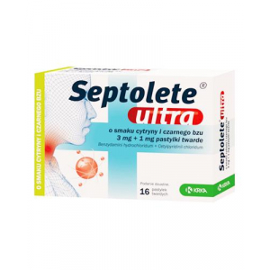 Septolete Ultra, Септолете Ультра со вкусом лимона и бузины 3 мг + 1 мг, 16 твердых пастилок