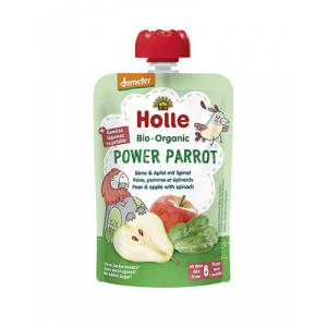 Holle, Фруктовый мусс с овощами в тюбике, Power Parrot, груша, яблоко, шпинат, с 6 месяцев, 100 г