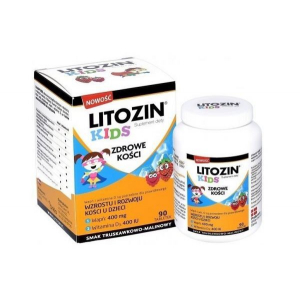 Litozin Kids, здоровые кости, клубнично-малиновый аромат, 90 таблеток    
