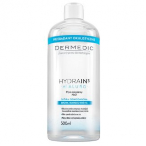 Dermedic Hydrain 3 Hialuro, мицеллярная вода H2O для обезвоженной, сухой и очень сухой кожи, 500 мл