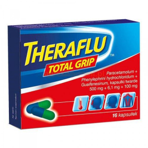 Theraflu Total Grip 500 мг + 6,1 мг + 100 мг, Терафлю 16 капсул