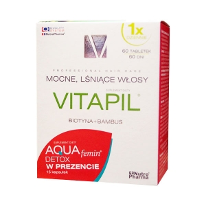  Vitapil биотина и бамбука, 60 таблеток,+Aqua Femin Detox 15 капсул в презенте    