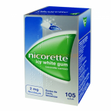 Nicorette Icy White Gum 2 мг, лекарственная жевательная резинка, 105 штук