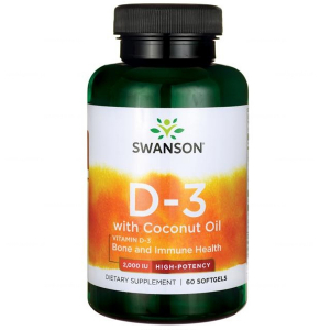 Vitamin, Витамин D3 , Swanson,кокосовое масло, 60 капсул