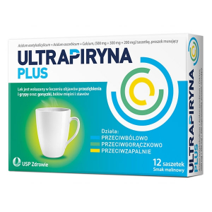 Ultrapyrin Plus (500 мг + 300 мг + 200 мг), шипучий порошок, 12 пакетиков                                                                  NEW
