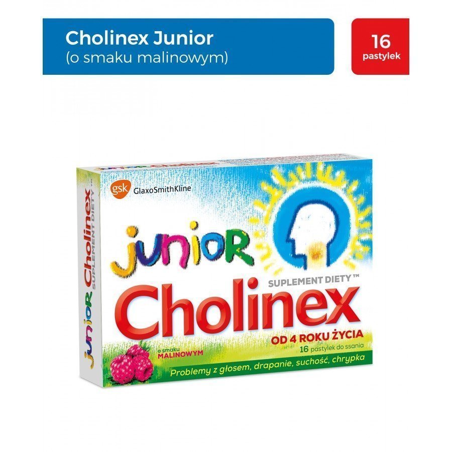 Cholinex Junior Малина - 16 пастилок рассасывать от боли в горле купить в  Украине